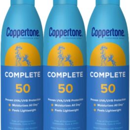 Coppertone Complete Sunscreen Spray SPF 50, Spray Sunscreen for Body, Lightweight, Water Resistant, 5.5 Oz, Pack of 3