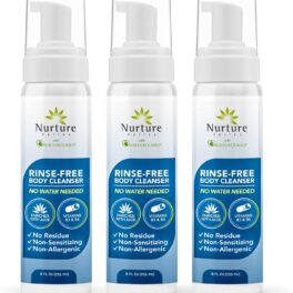 Nurture Rinse Free Waterless Foaming Cleanser | Women, Camping, Elderly & Hospital Care | Waterless Shower & Bath Wash w/Aloe for Sensitive Dry Skin